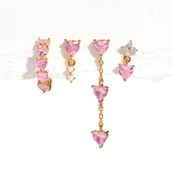 Wholesale Women's Copper Inlaid Zircon Heart And Flower Style Earrings