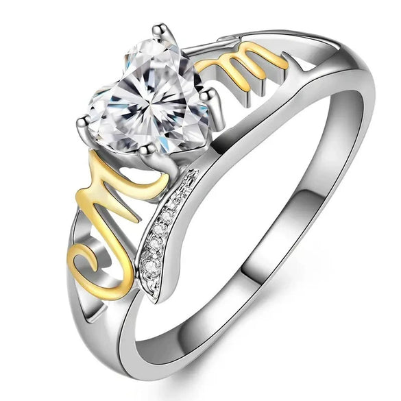 Wholesale Women's Copper Inlaid Zircon Heart Shape Geometric Ring