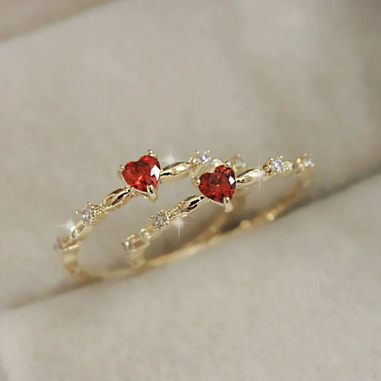 Wholesale Women's Copper Inlaid Zircon Heart Shaped Ring Fairy Elegant Style