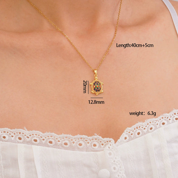 Wholesale Women's Copper Inlaid Zircon Ocean Series Turtle Pendant Necklace Electroplated Animal Zodiac Stylish Fashion Versatile Clavicle Chain Jewelry