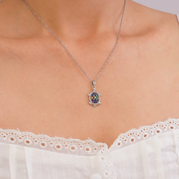 Wholesale Women's Copper Inlaid Zircon Ocean Series Turtle Pendant Necklace Electroplated Animal Zodiac Stylish Fashion Versatile Clavicle Chain Jewelry