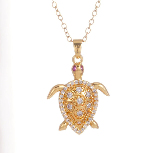 Wholesale Women's Copper Inlaid Zircon Ocean Series Turtle Pendant Necklace Electroplated Animal Zodiac Stylish Fashion Versatile Clavicle Chain Jewelry