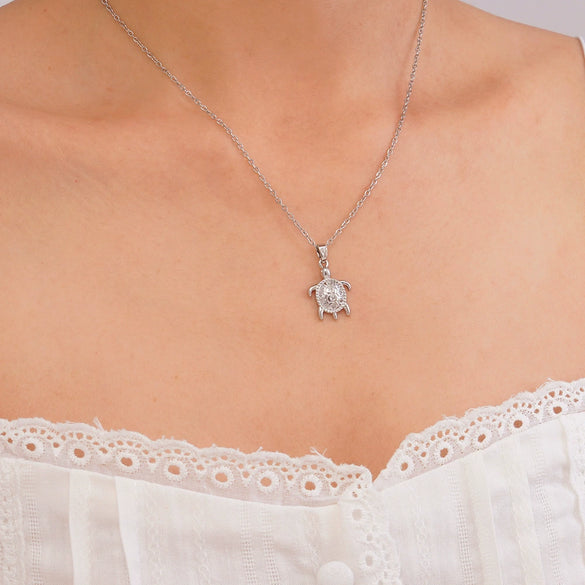Wholesale Women's Copper Inlaid Zircon Ocean Series Turtle Pendant Necklace Electroplated Animal Zodiac Stylish Fashion Versatile Clavicle Chain Jewelry
