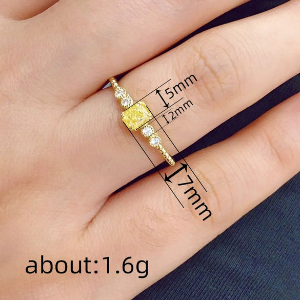 Wholesale Women's Copper Inlaid Zircon Square Geometric Elegant Ring