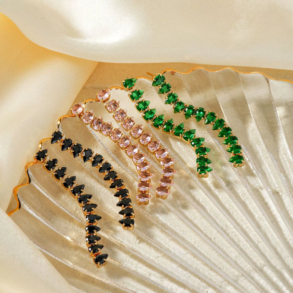 Wholesale Women's Copper Inlaid Zircon Tassel Earrings With Geometric Design And Electroplating Process