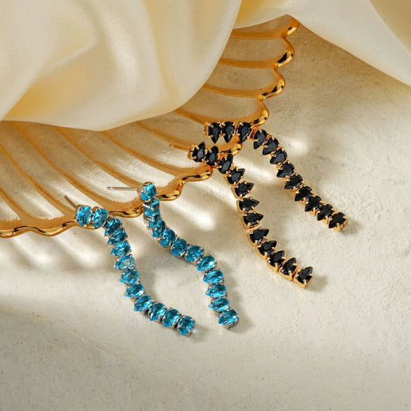 Wholesale Women's Copper Inlaid Zircon Tassel Earrings With Geometric Design And Electroplating Process