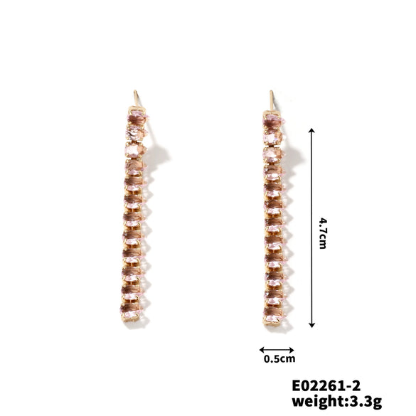 Wholesale Women's Copper Inlaid Zircon Tassel Earrings With Geometric Design And Electroplating Process