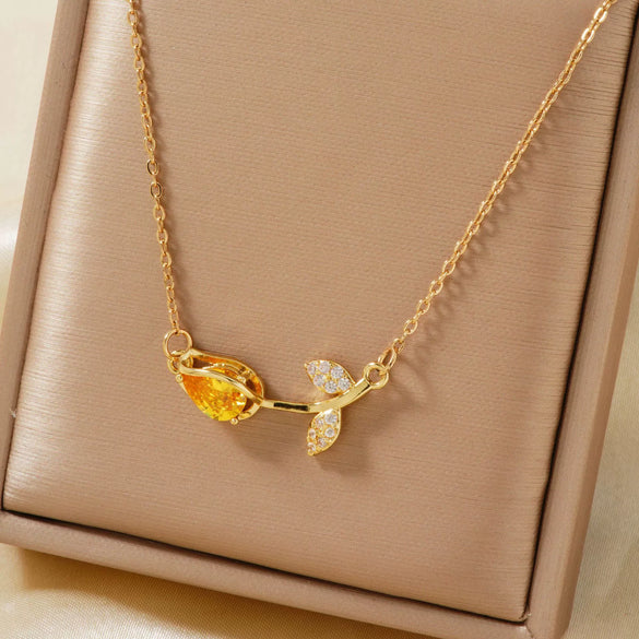 Wholesale Women's Copper Inlaid Zircon Tulip Pendant O Shaped Chain Accessories With Electroplating Design