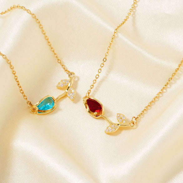 Wholesale Women's Copper Inlaid Zircon Tulip Pendant O Shaped Chain Accessories With Electroplating Design