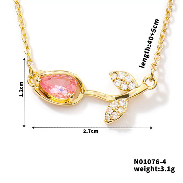 Wholesale Women's Copper Inlaid Zircon Tulip Pendant O Shaped Chain Accessories With Electroplating Design