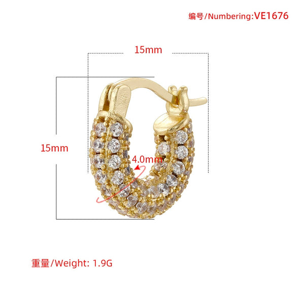 Wholesale Women's Copper Inlaid Zircon Ushaped Geometric Earrings Light Luxury Style