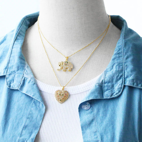 Wholesale Women's Copper Inlay Zircon Heart Pendant Ochain Necklace