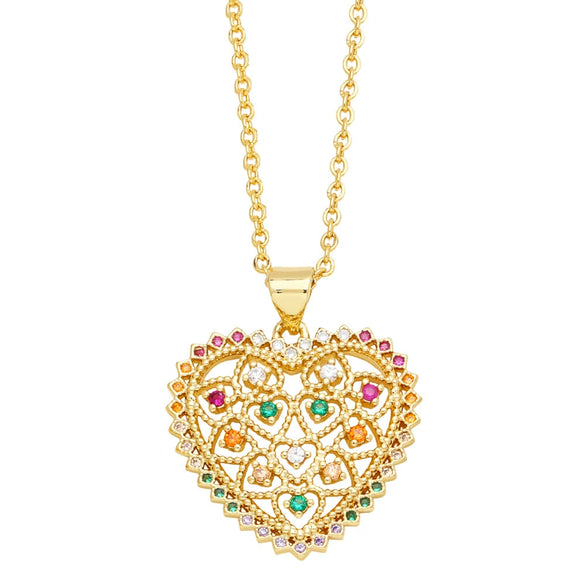 Wholesale Women's Copper Inlay Zircon Heart Pendant Ochain Necklace