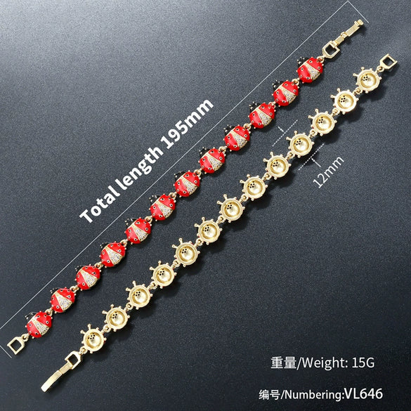 Wholesale Women's Copper Insect Pattern Oildropping Ladybug Bracelet