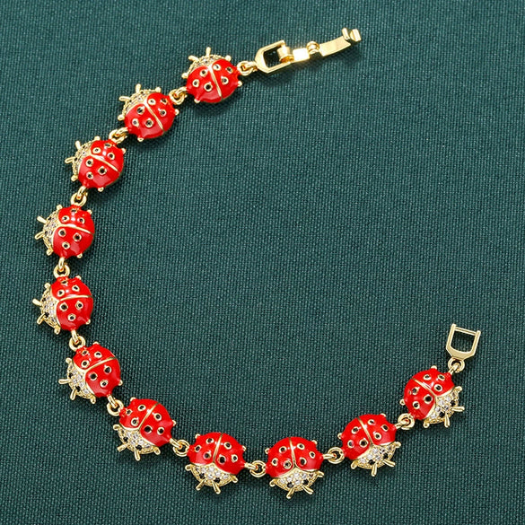 Wholesale Women's Copper Insect Pattern Oildropping Ladybug Bracelet