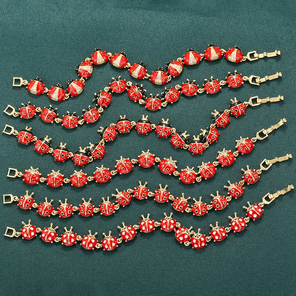 Wholesale Women's Copper Insect Pattern Oildropping Ladybug Bracelet