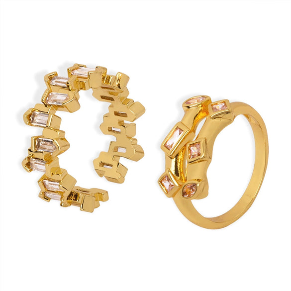 Wholesale Women's Copper Irregular Geometric Inlaid Zircon Opening Ring Jewelry Electroplated
