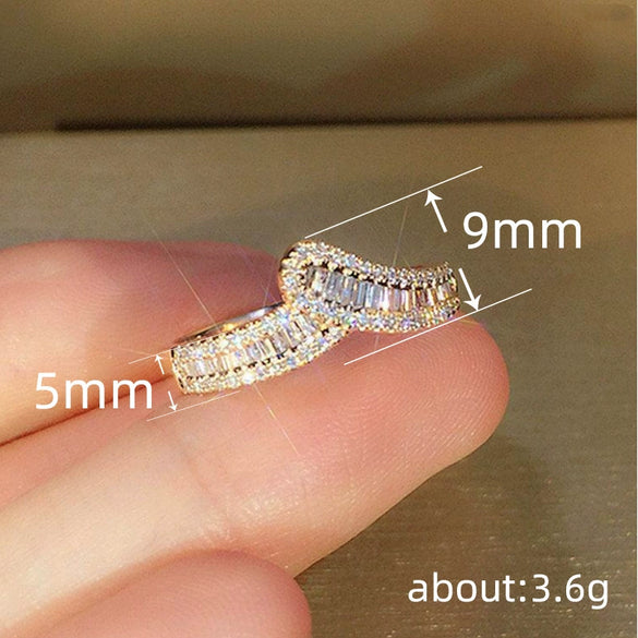 Wholesale Women's Copper Irregular Geometric Ushape Inlaid Diamond Ring Jewelry