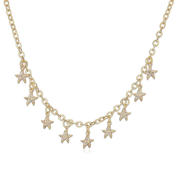 Wholesale Women's Copper Jewelry Set With Zirconium Studded Fivepointed Star Earrings And Necklace
