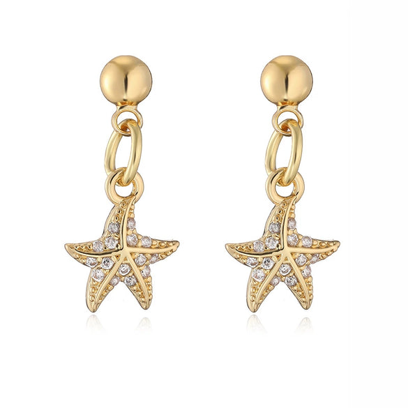 Wholesale Women's Copper Jewelry Set With Zirconium Studded Fivepointed Star Earrings And Necklace