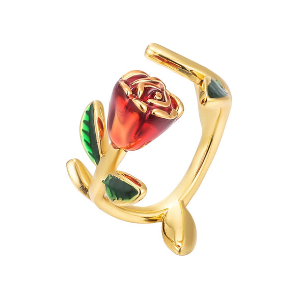 Wholesale Women's Copper 18K Gold Plated Flower Ring Retro Romantic Style