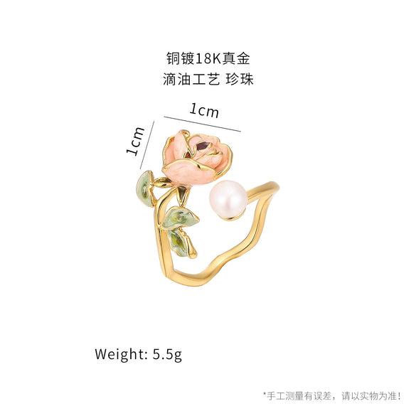 Wholesale Women's Copper 18K Gold Plated Flower Ring Retro Romantic Style