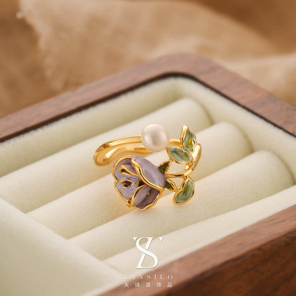 Wholesale Women's Copper 18K Gold Plated Flower Ring Retro Romantic Style
