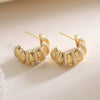 Wholesale Women's Copper 18K Gold Plated Geometric Cshaped Micropaved Zircon Earrings