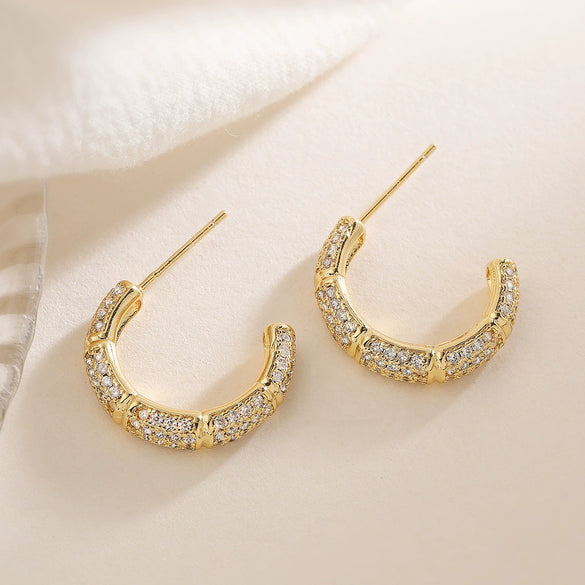 Wholesale Women's Copper 18K Gold Plated Geometric Cshaped Micropaved Zircon Earrings