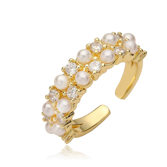 Wholesale Women's Copper 18K Gold Plated Geometric Open Ring With Microinlay Zircon