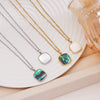 Wholesale Women's Copper 18K Gold Plated Square Mother Shell Geometric Style Clavicle Chain Necklace With Mixed Gemstone Inlay