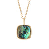Wholesale Women's Copper 18K Gold Plated Square Mother Shell Geometric Style Clavicle Chain Necklace With Mixed Gemstone Inlay