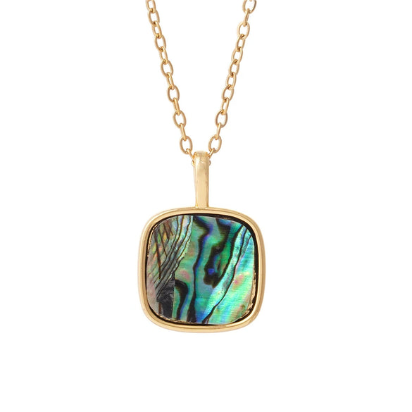 Wholesale Women's Copper 18K Gold Plated Square Mother Shell Geometric Style Clavicle Chain Necklace With Mixed Gemstone Inlay