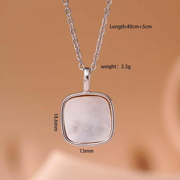 Wholesale Women's Copper 18K Gold Plated Square Mother Shell Geometric Style Clavicle Chain Necklace With Mixed Gemstone Inlay