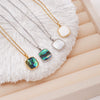 Wholesale Women's Copper 18K Gold Plated Square Mother Shell Geometric Style Clavicle Chain Necklace With Mixed Gemstone Inlay
