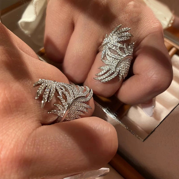 Wholesale Women's Copper Leaf Banana Leaf Ring Inlaid With Zirconia Fashion Jewelry