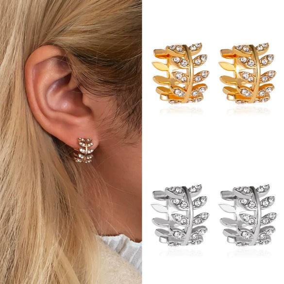 Wholesale Women's Copper Leaf Earrings With Diamond Encrustation And Electroplating Treatment Plant Flower Style