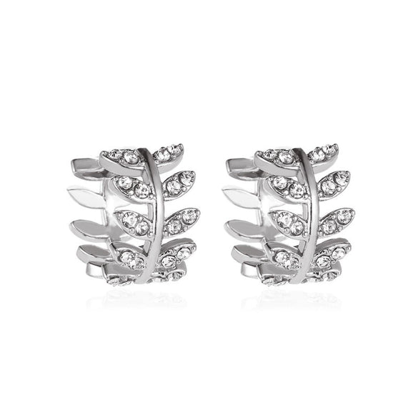 Wholesale Women's Copper Leaf Earrings With Diamond Encrustation And Electroplating Treatment Plant Flower Style