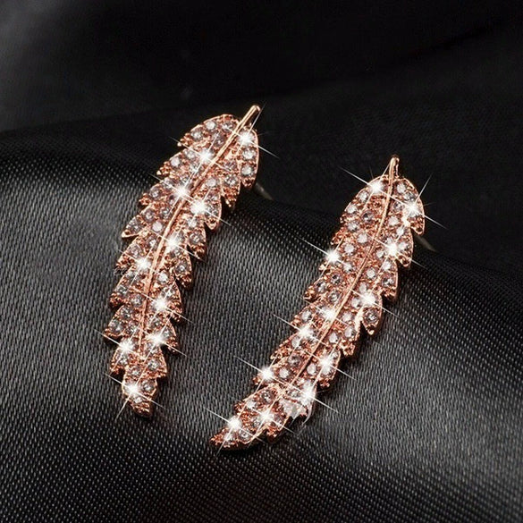 Wholesale Women's Copper Leaf Earrings With Micropaved G Zircon And Heart Shape Elegant Style
