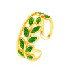 Wholesale Women's Copper Leaf Geometric Open Finger Ring With Electroplating
