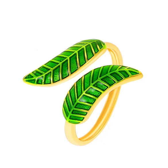 Wholesale Women's Copper Leaf Geometric Open Finger Ring With Electroplating