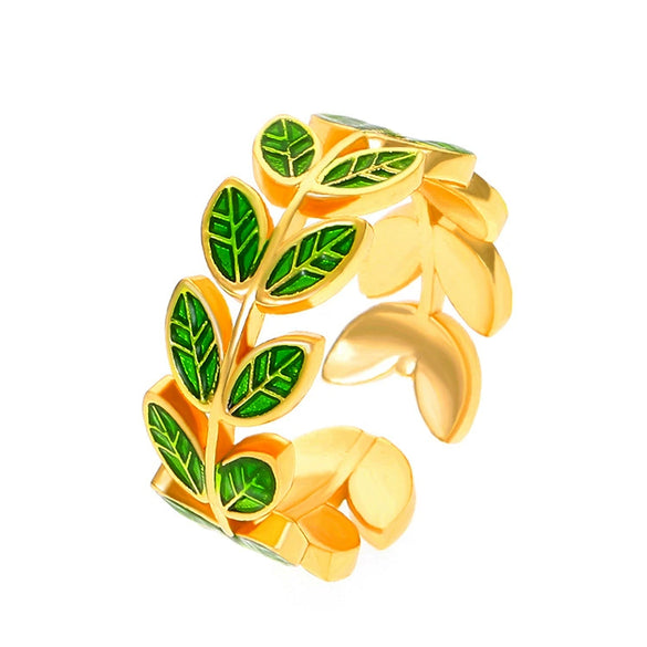 Wholesale Women's Copper Leaf Geometric Open Finger Ring With Electroplating