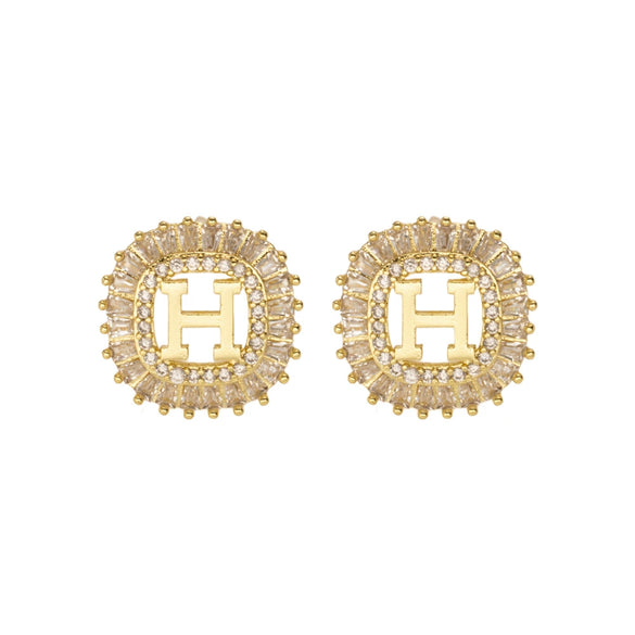 Wholesale Women's Copper Letter Earrings With 18K Gold Plating And Zircon Light Luxury And Simple Style