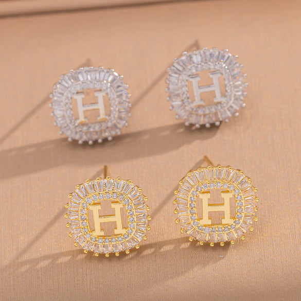 Wholesale Women's Copper Letter Earrings With 18K Gold Plating And Zircon Light Luxury And Simple Style