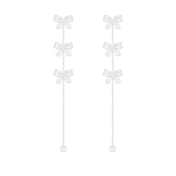Wholesale Women's Copper Light Luxury Bow Tassel Earrings Inlaid Zircon