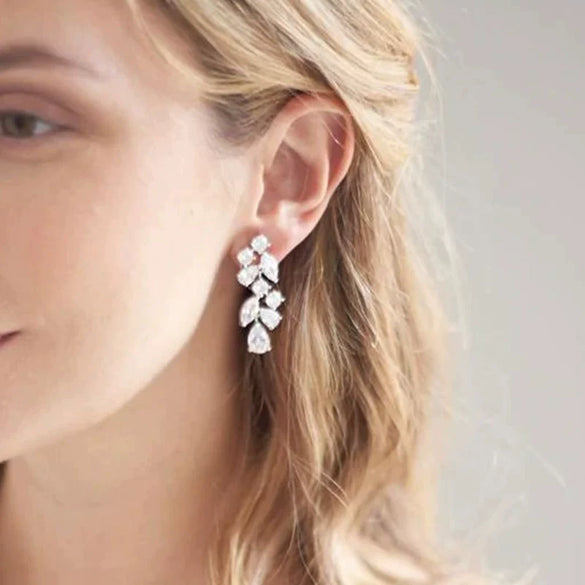 Wholesale Women's Copper Long Tassel Petal Earrings With Flower And Leaf Pattern
