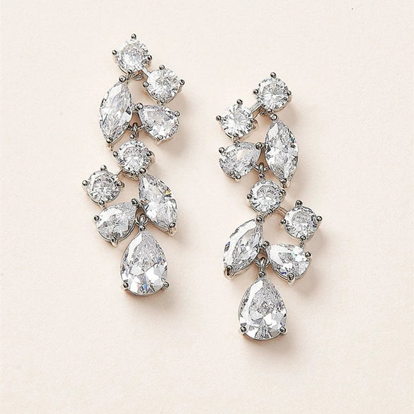 Wholesale Women's Copper Long Tassel Petal Earrings With Flower And Leaf Pattern