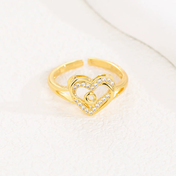 Wholesale Women's Copper Love Heart Shape Ring With English Letters And Electroplating Treatment