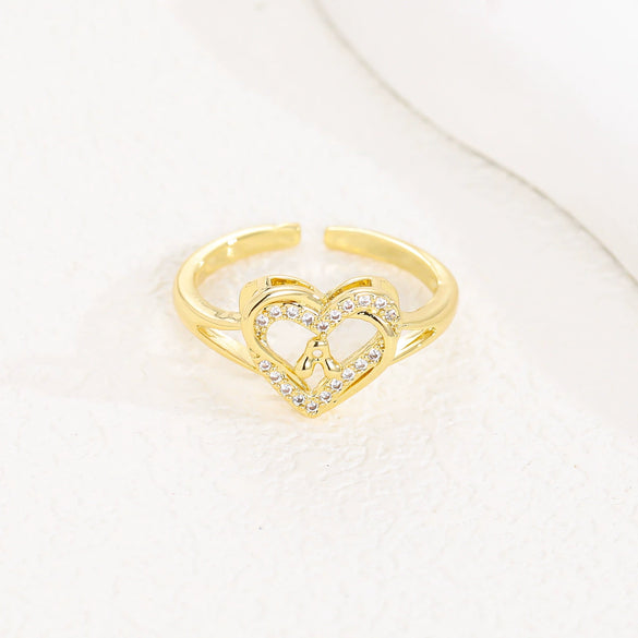 Wholesale Women's Copper Love Heart Shape Ring With English Letters And Electroplating Treatment