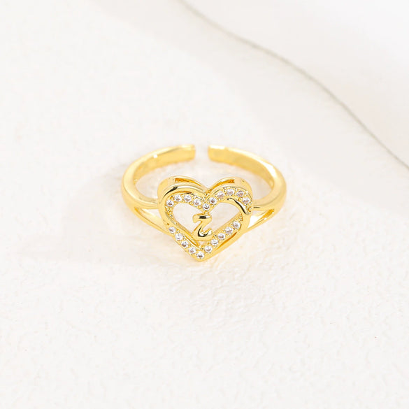 Wholesale Women's Copper Love Heart Shape Ring With English Letters And Electroplating Treatment